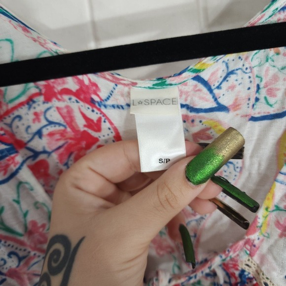 L Space Crop Blouse Womens S Multicolor Paisley Short Flutter Sleeve Tie Front - Picture 9 of 9